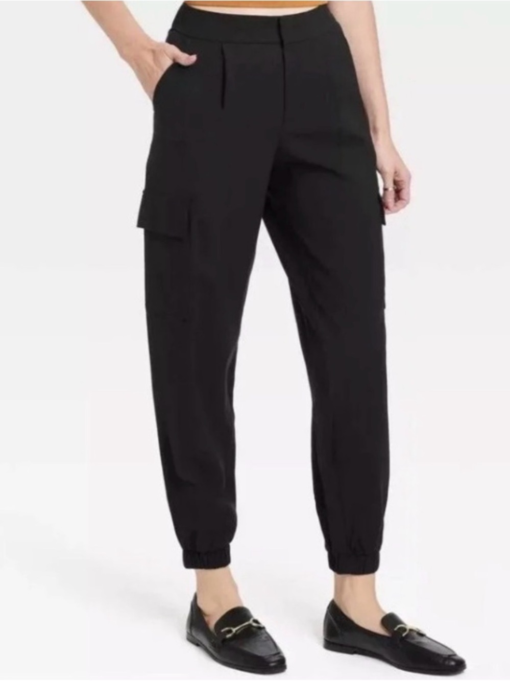 a new day Black Cargo Jogger Ankle Cinch Pants with Front Pleat size 6